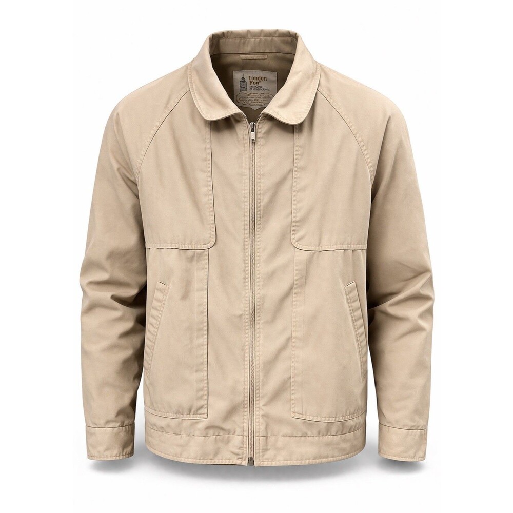 London Fog Tan Zip Jacket Mens 44 Long Lightweight Windbreaker Classic Coat